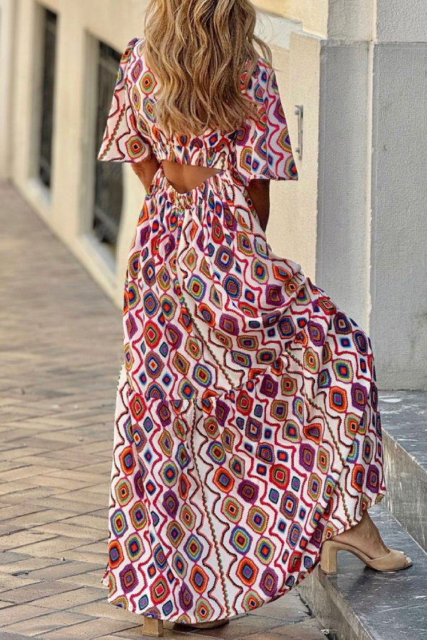 EP | Vintage Col V Manches courtes Robe midi à carreaux