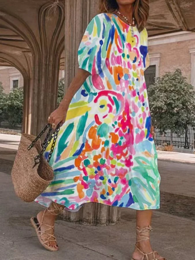 ND | Teresa robe artistique décontractée à imprimé floral pour femmes