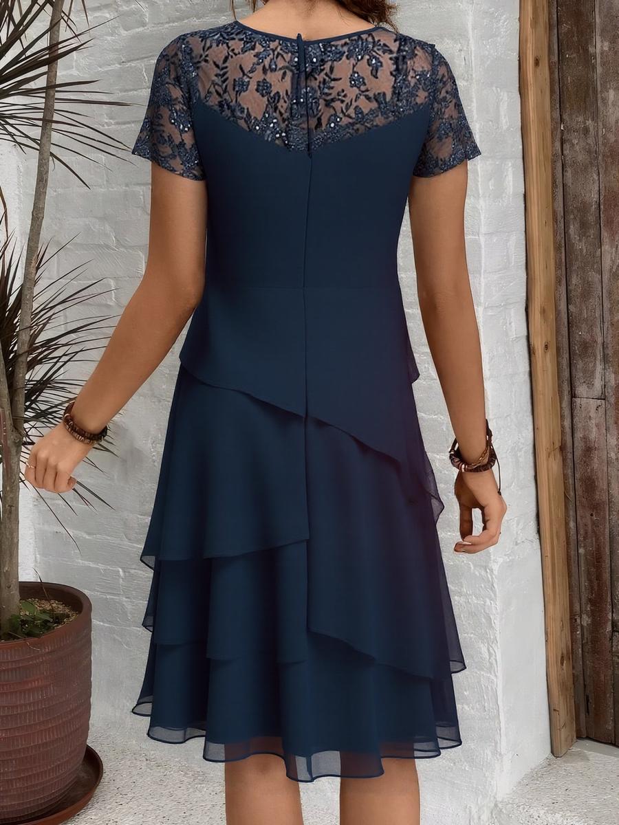 EP | Robe midi unie bleu marine à manches courtes