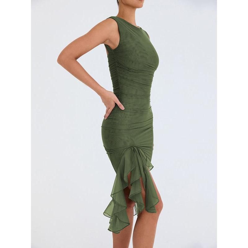 EP | Robe midi élégante à dos nu et à volants