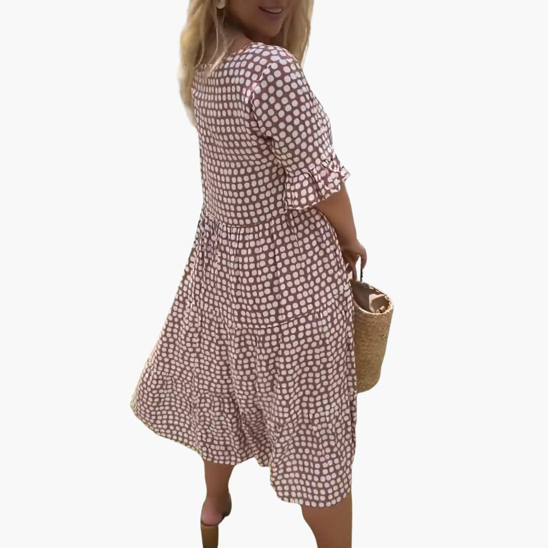 EP | Robe midi d'été pour femme avec motif à pois étagé