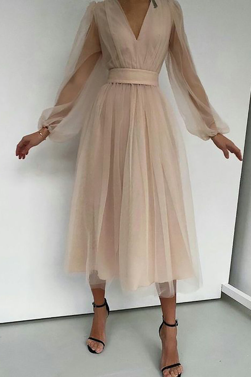 EP | col V tulle robe midi manches longues
