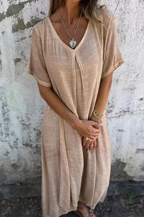 EP | Col en V Coupe ample Coton Lin Robe midi