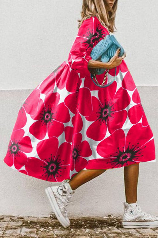 EP | Vintage imprimé floral haut ourlet bas robe midi en ligne