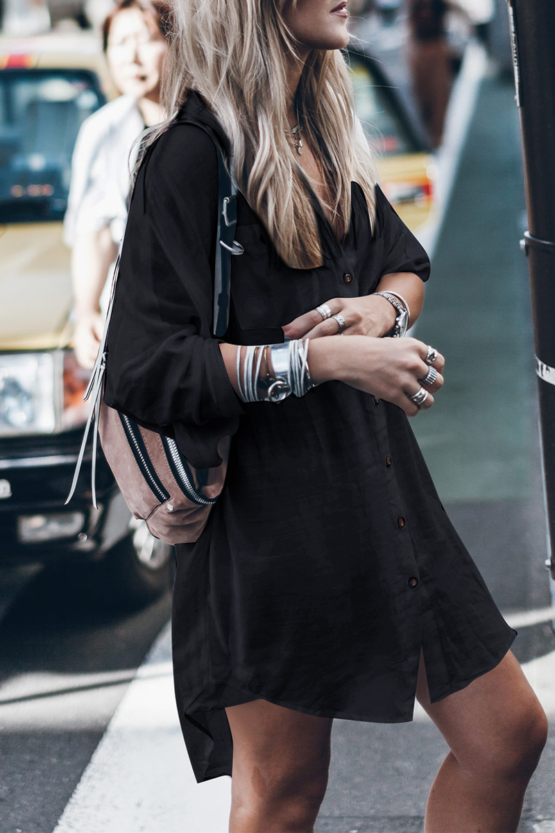 EP | Casual Street Solid Couleur Boutons Boucle Fente Maillots de bain Cover Up