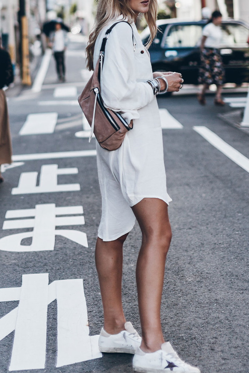 EP | Casual Street Solid Couleur Boutons Boucle Fente Maillots de bain Cover Up
