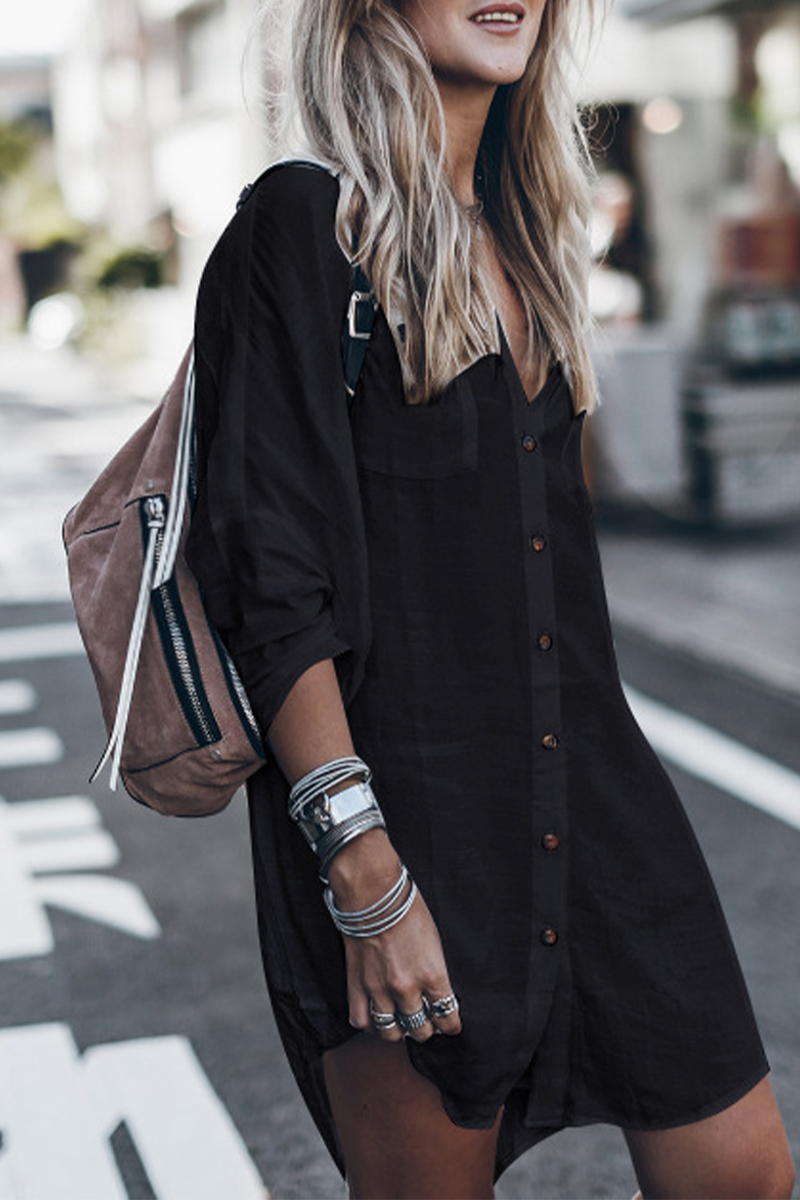 EP | Casual Street Solid Couleur Boutons Boucle Fente Maillots de bain Cover Up