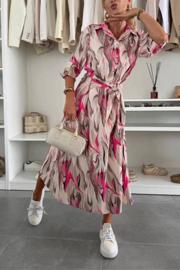 EP | Elegant Ease Robe midi imprimée en satin avec taille