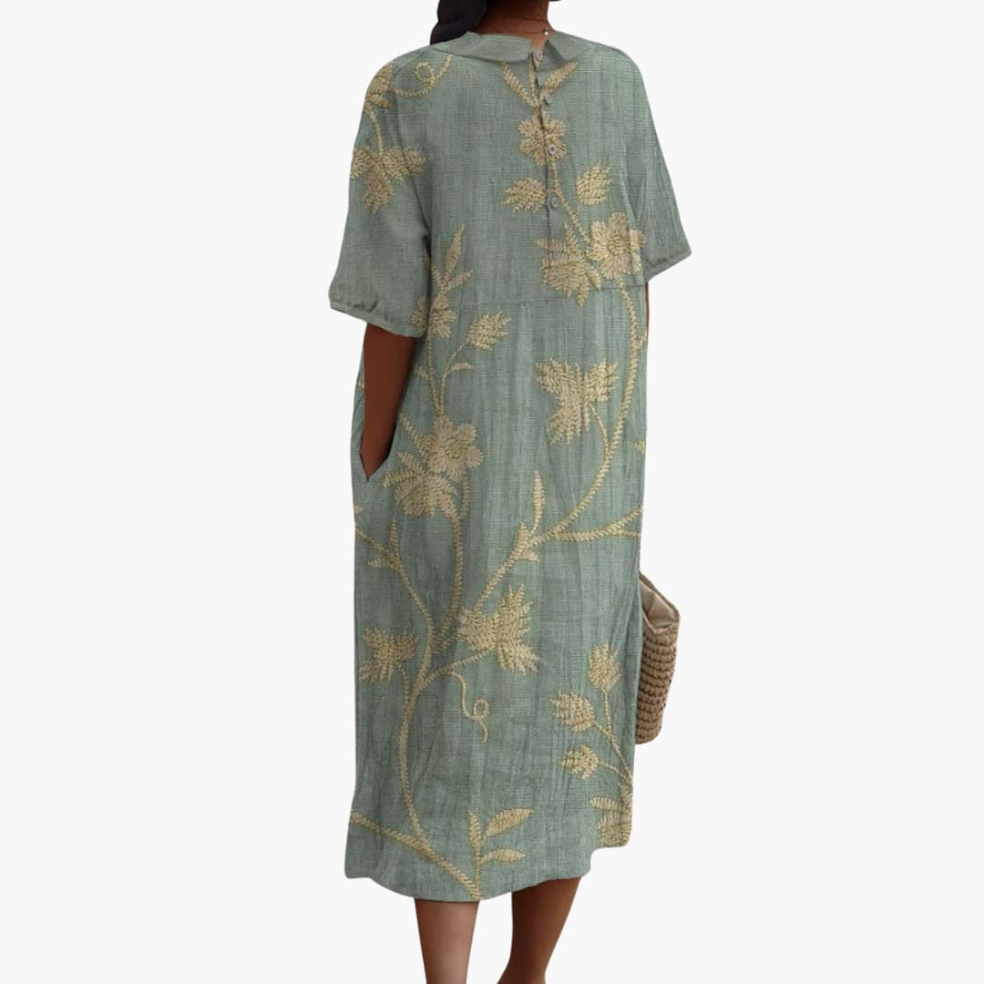 EP | Robe midi pour femme avec manches courtes et broderie florale