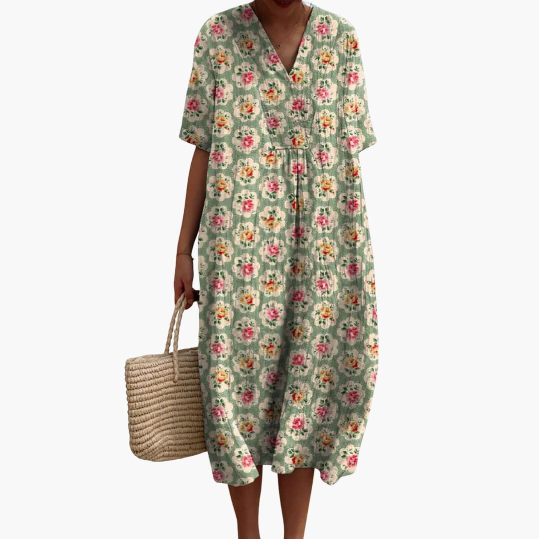 EP | Robe midi manches courtes femme imprimé fleuri col V