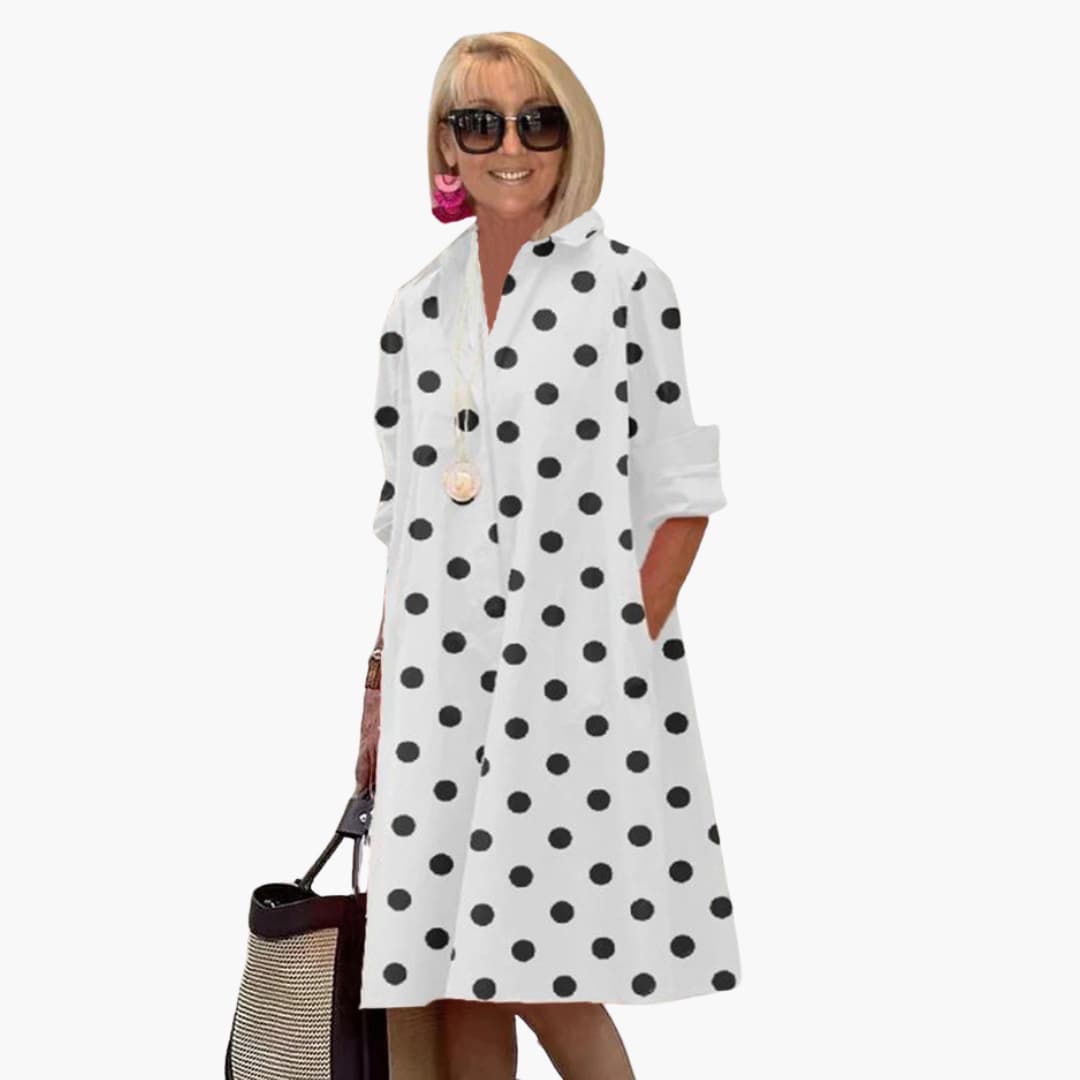 EP | Robe midi pour femme avec manches longues et imprimé polka-dot