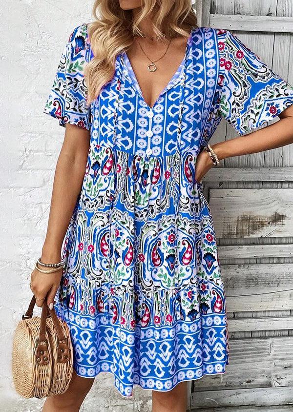 ND | Rita - Mini-robe bleue fraîche à manches courtes