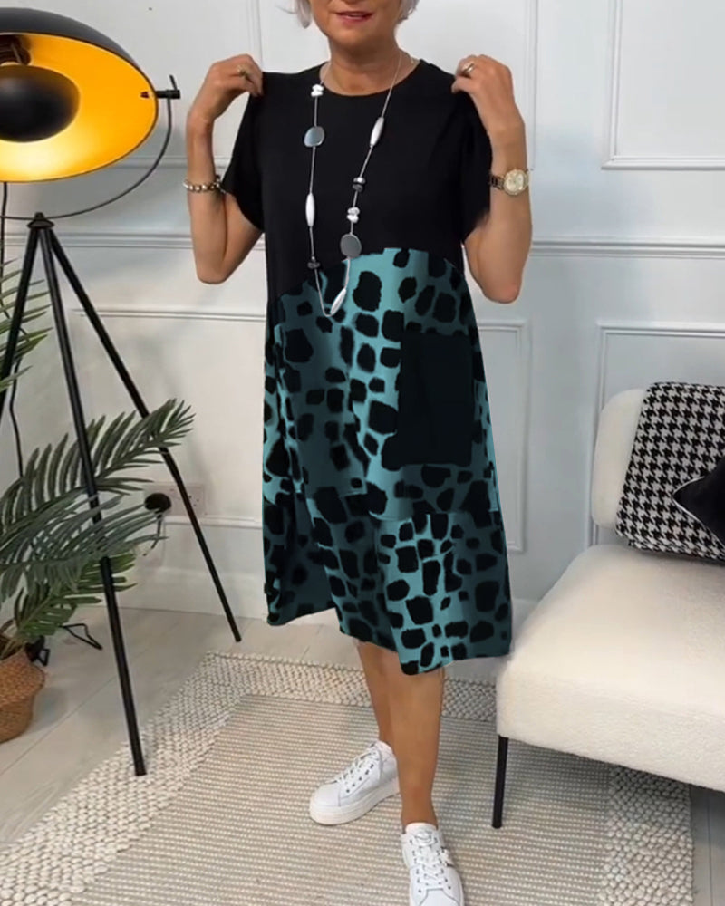 EP | Robe midi élégante à manches courtes avec imprimé léopard
