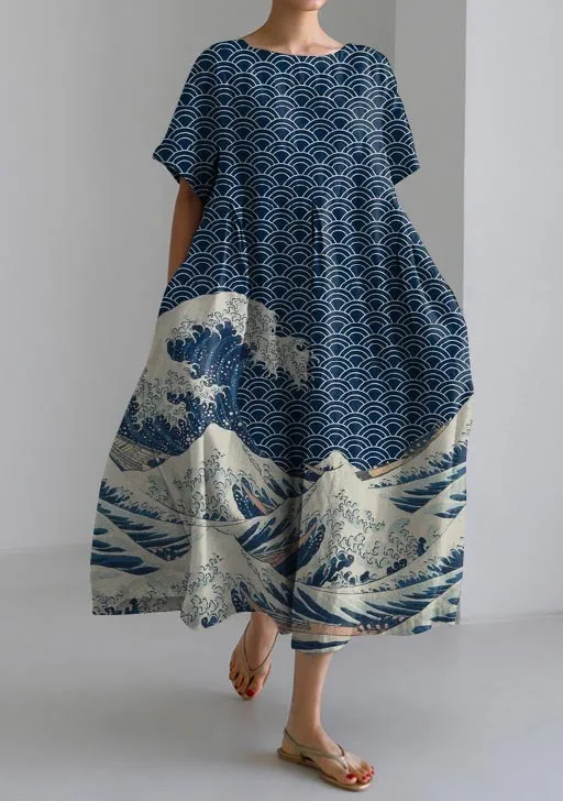 ND | Tania - Robe marine décontractée à manches courtes de style japonais