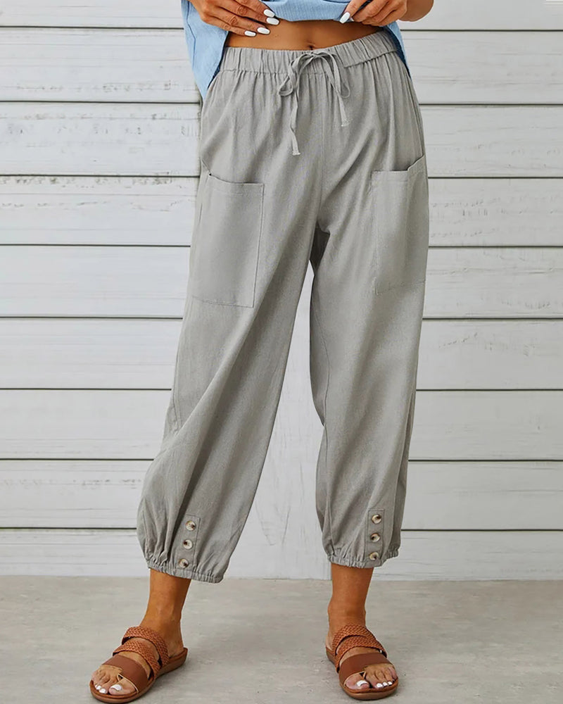 ND | Confortable pantalon cargo avec cordon de serrage et boutons