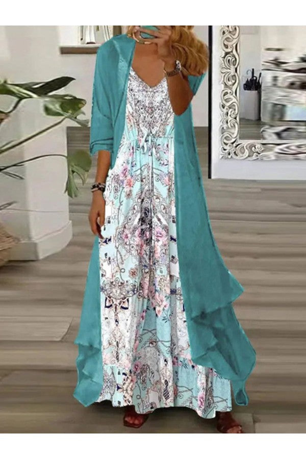 ND | Andrea - Maxi-robe verte chic avec vêtements d'extérieur