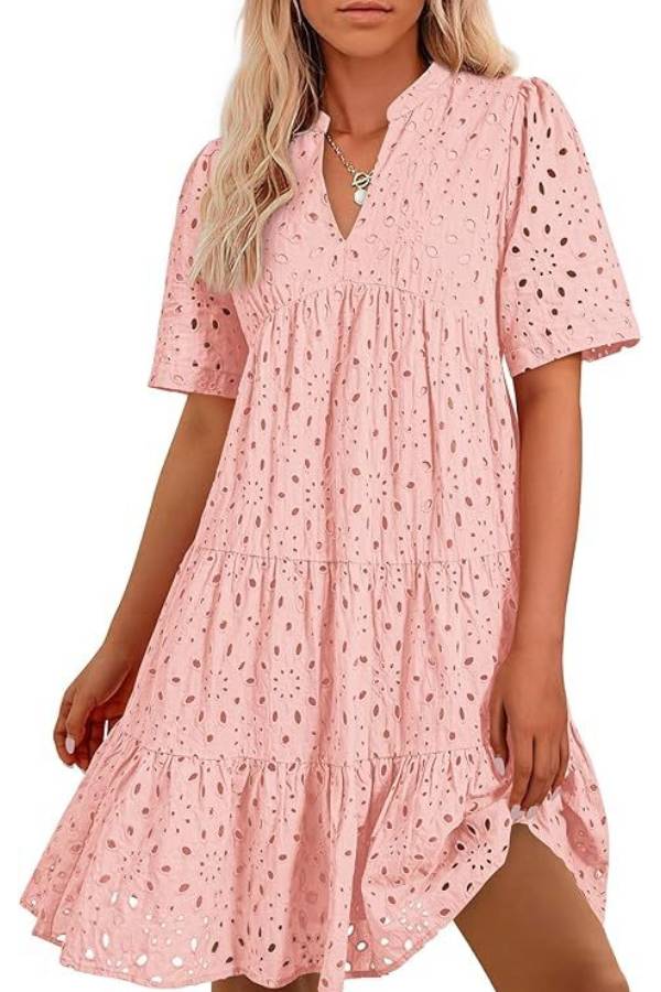 EP | Femmes col V manches courtes Hollow Out Mini robe de vacances