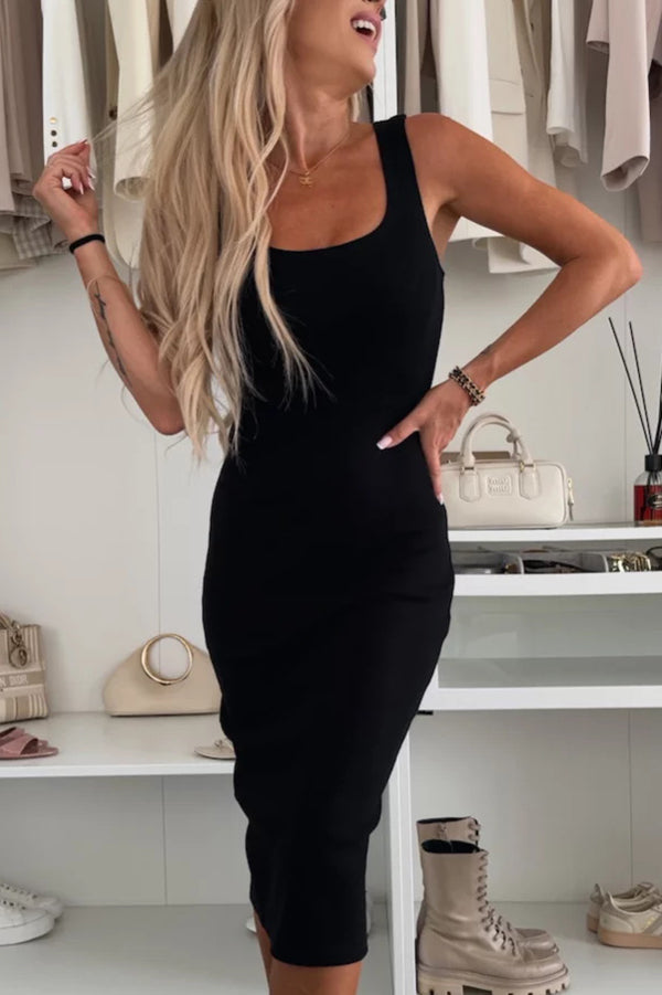 EP | Confort et féminité Robe midi en maille côtelée Fente Stretch