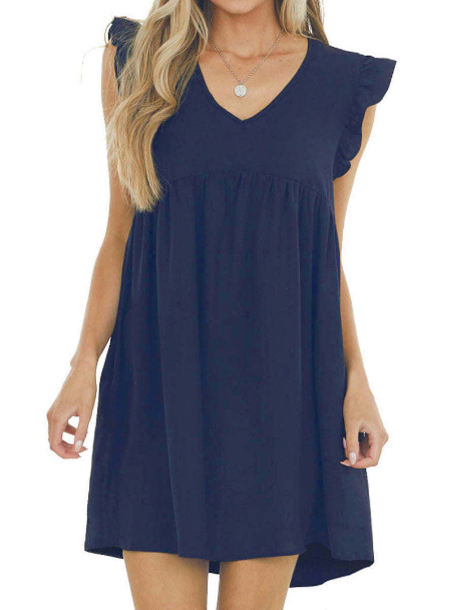 EP | Babydoll Ruffle Col V Crêpe Mini-robe