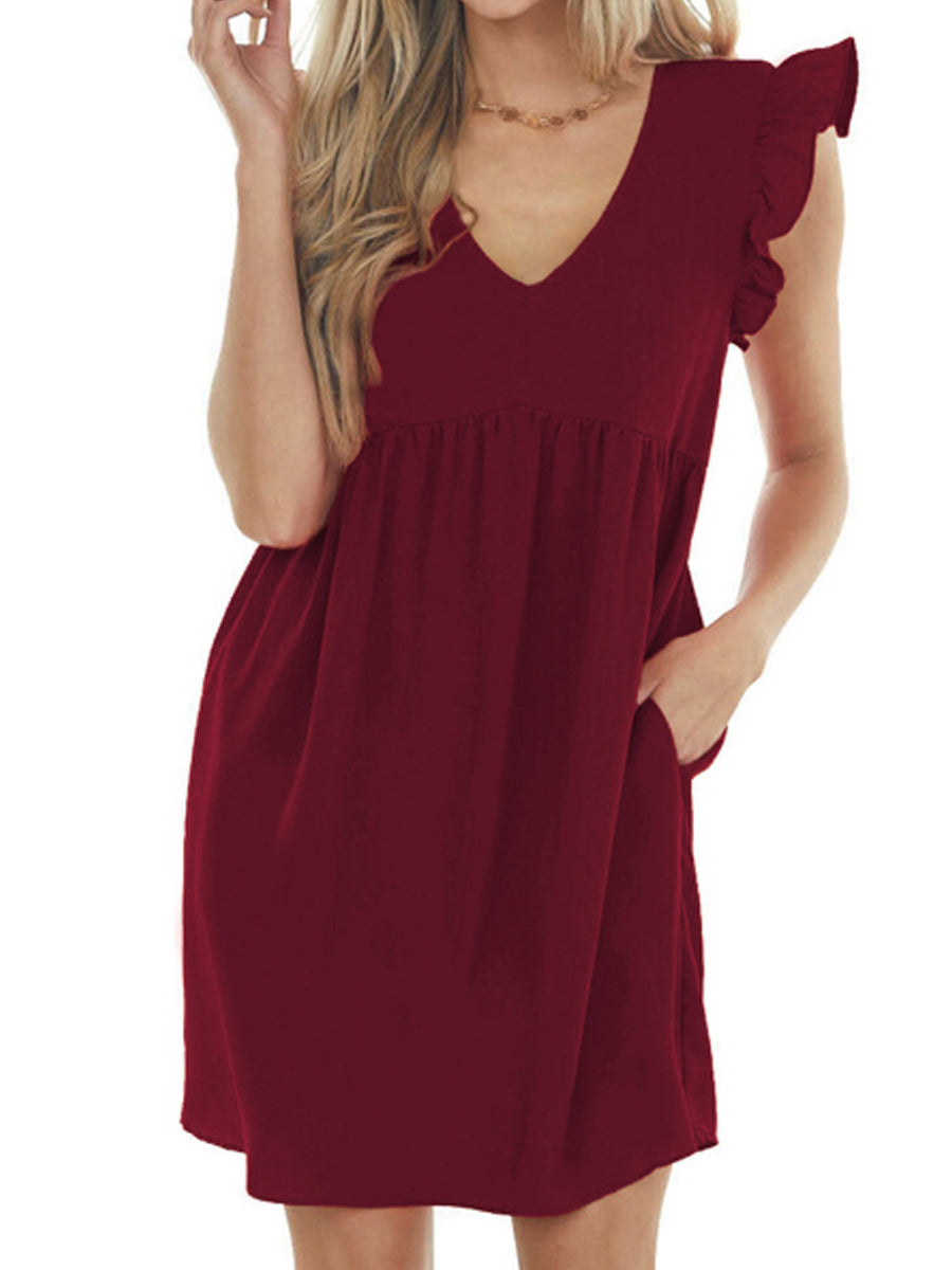 EP | Babydoll Ruffle Col V Crêpe Mini-robe