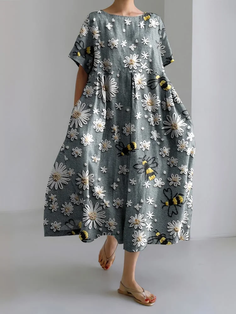 ND | Susana Robe de loisirs pour femmes avec imprimé abeille et dentelle florale