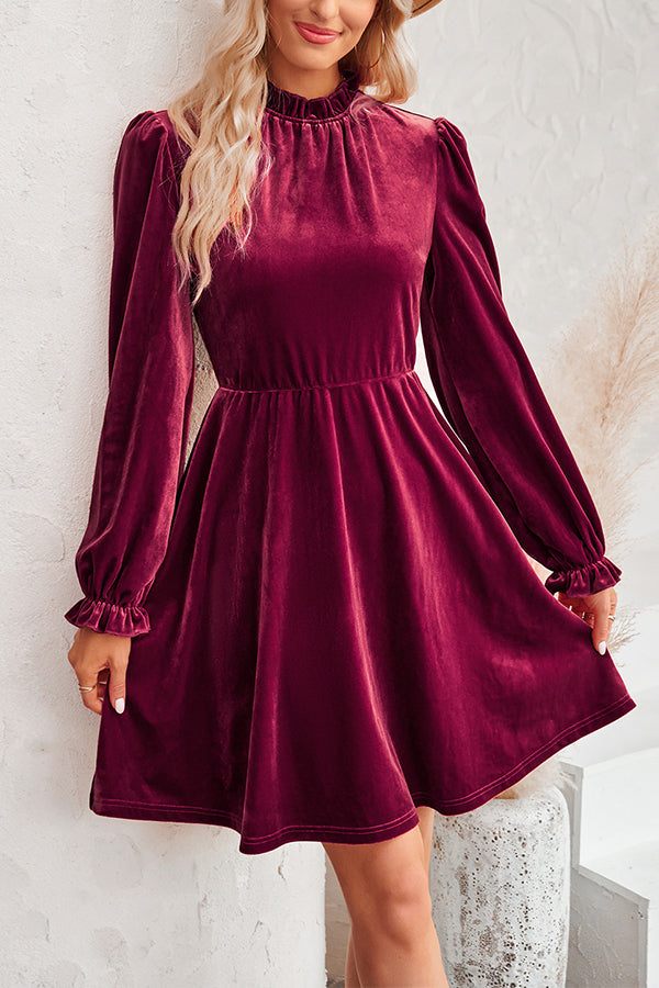 EP | Col roulé Mini-robe à manches longues en velours