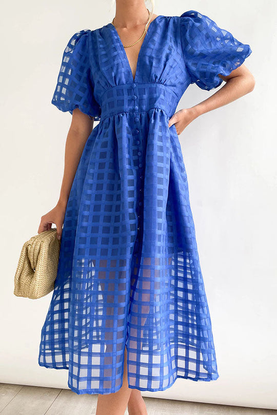 EP | Remarkable Beauty Carré Tissu à motifs Manches bouffantes Robe Midi de fête