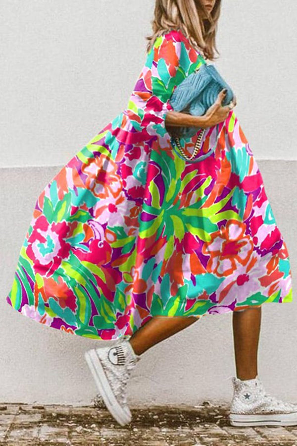 EP | Vintage imprimé floral haut ourlet bas robe midi en ligne