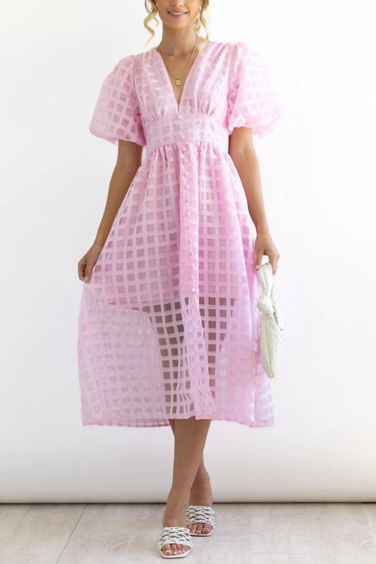 EP | Remarkable Beauty Carré Tissu à motifs Manches bouffantes Robe Midi de fête