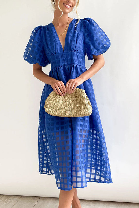 EP | Remarkable Beauty Carré Tissu à motifs Manches bouffantes Robe Midi de fête
