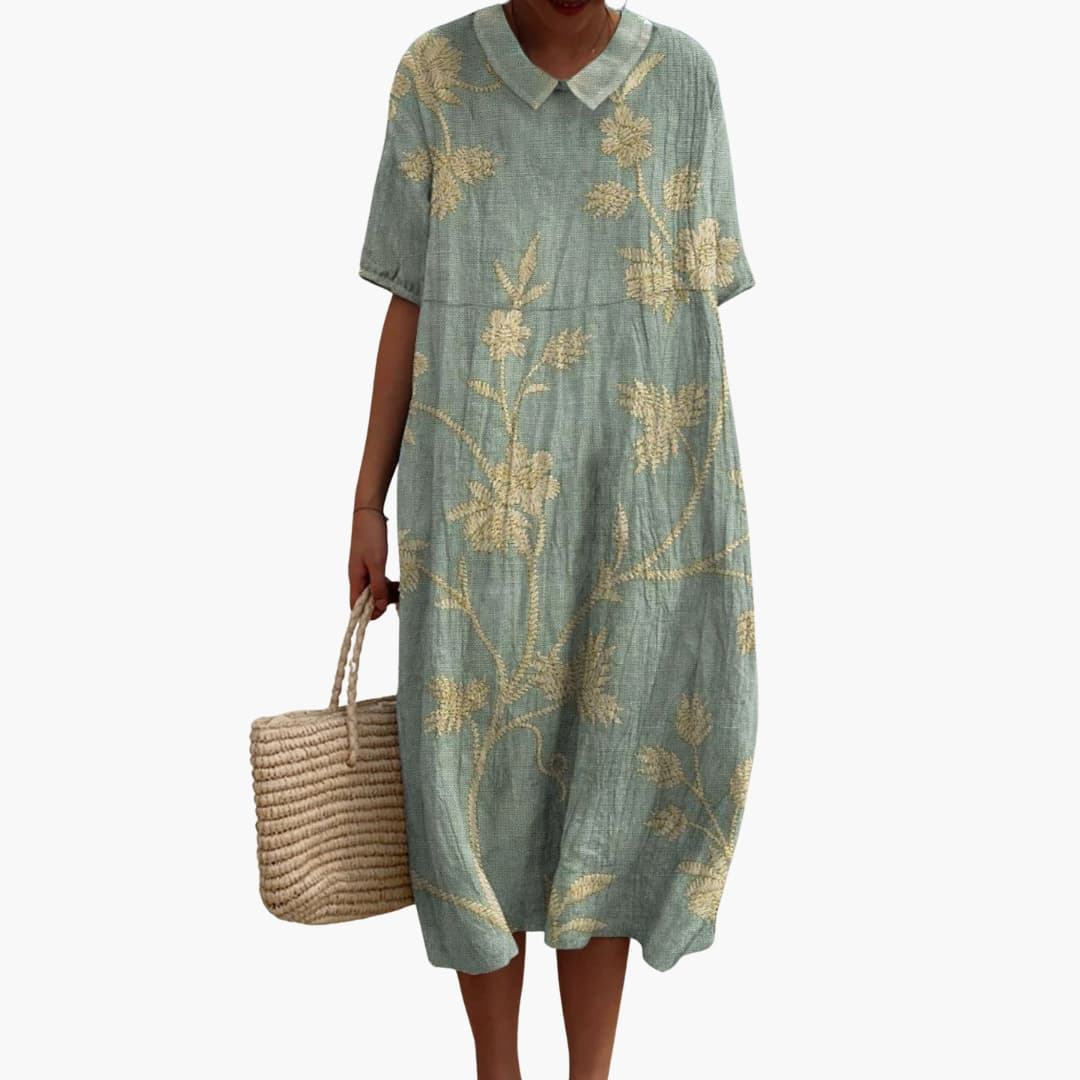 EP | Robe midi pour femme avec manches courtes et broderie florale