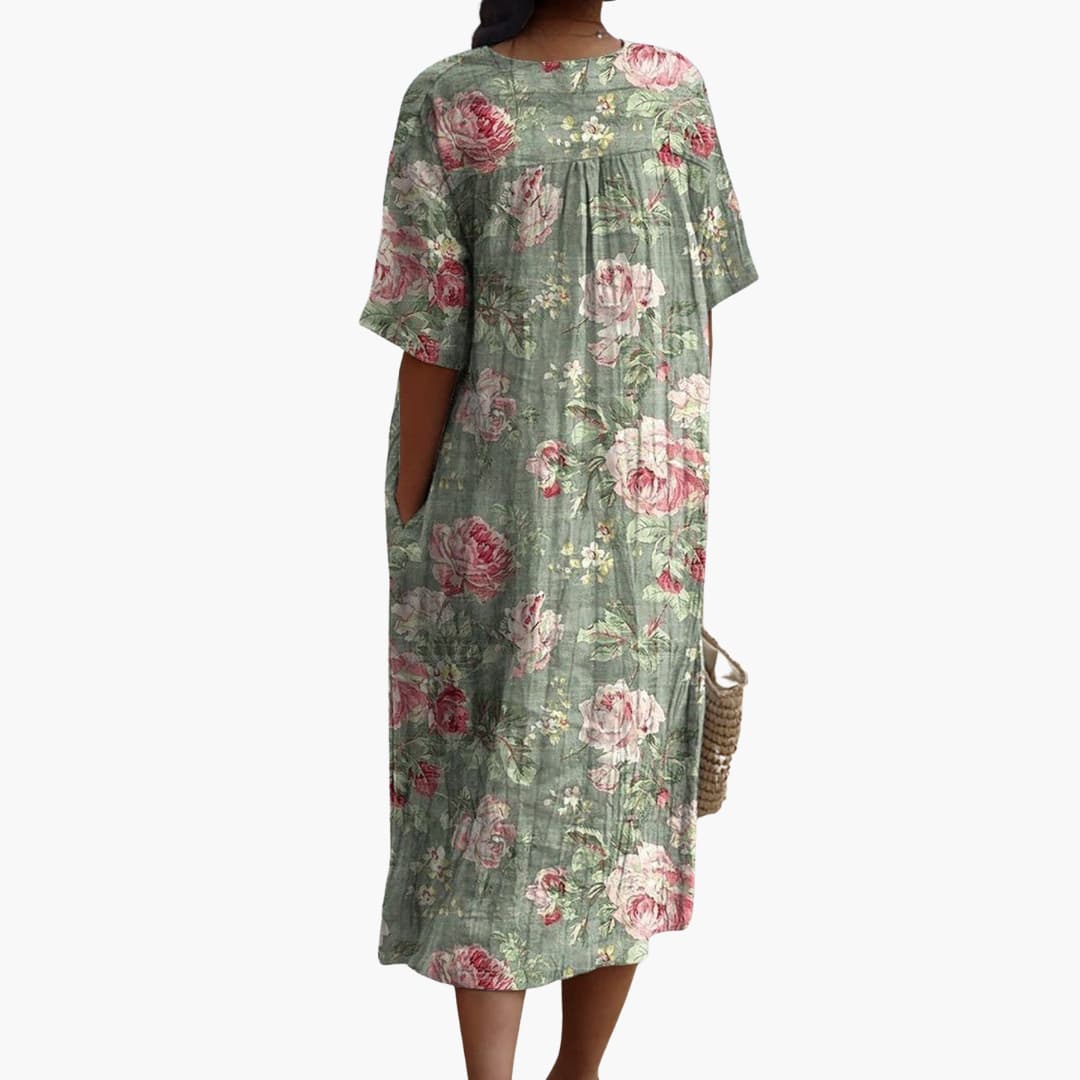 EP | femmes manches courtes florales robe midi pour l'usure d'été