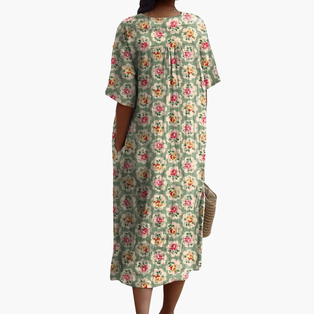 EP | Robe midi manches courtes femme imprimé fleuri col V