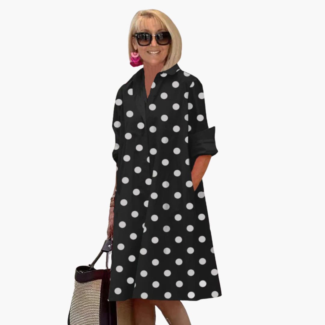 EP | Robe midi pour femme avec manches longues et imprimé polka-dot