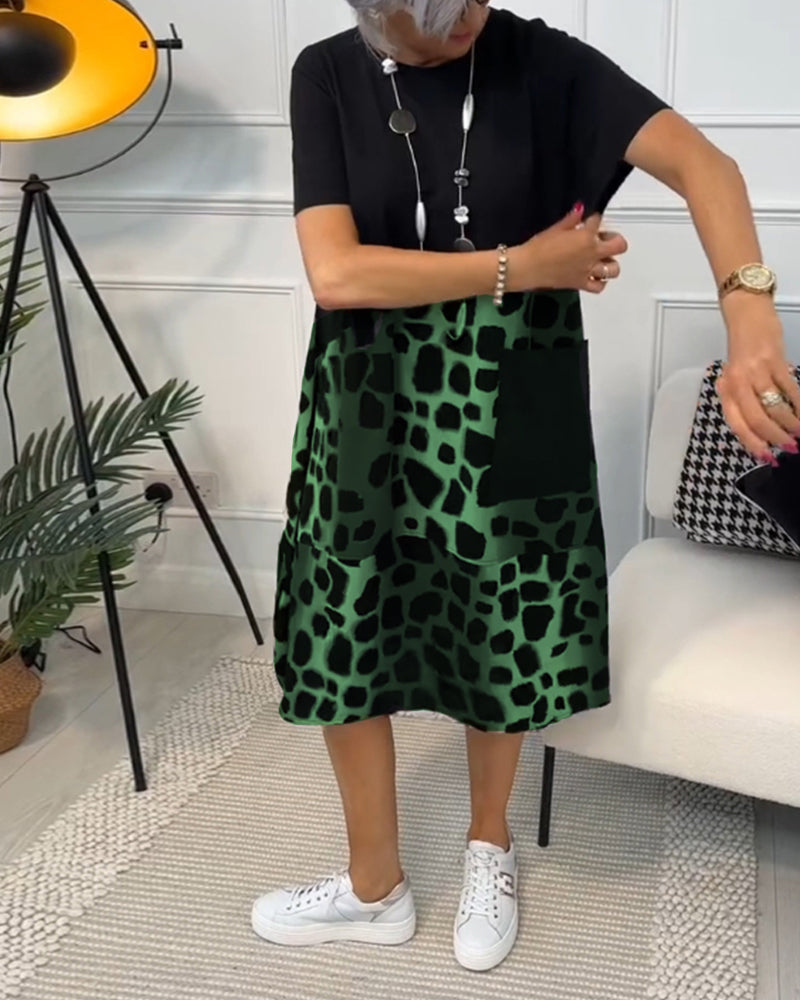 EP | Robe midi élégante à manches courtes avec imprimé léopard