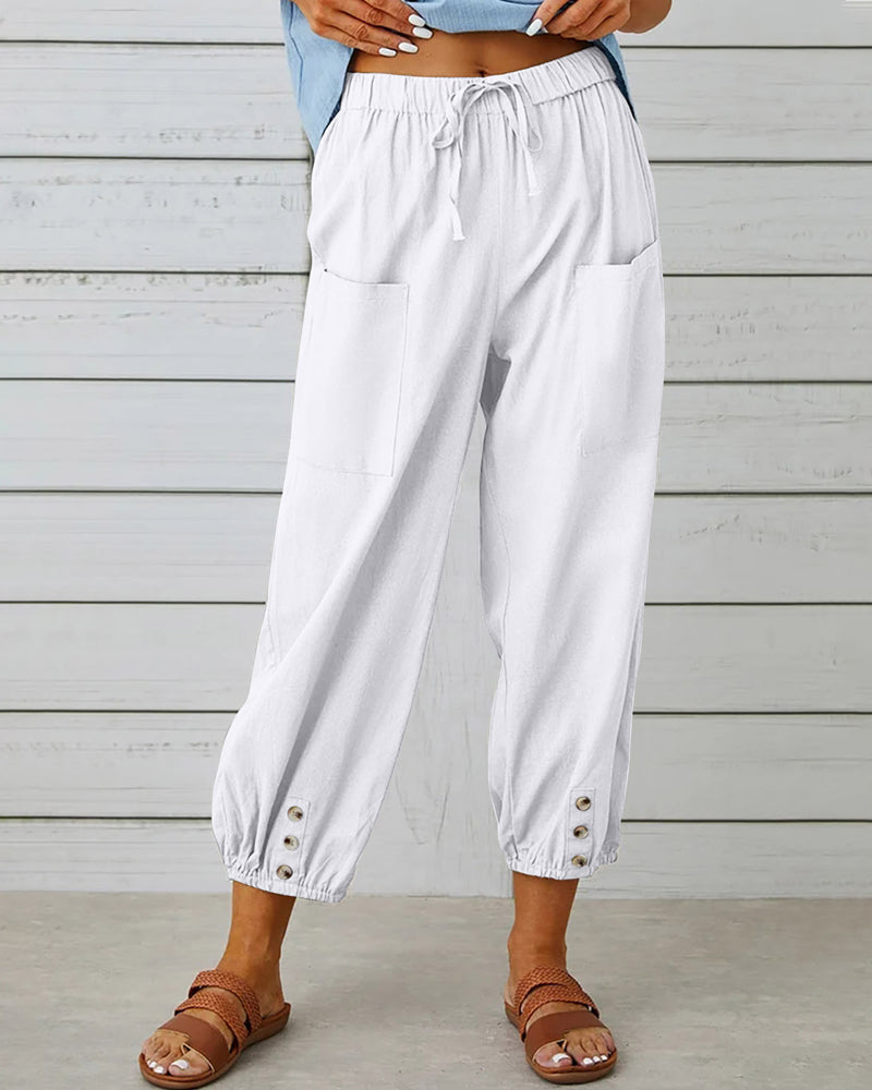 ND | Confortable pantalon cargo avec cordon de serrage et boutons