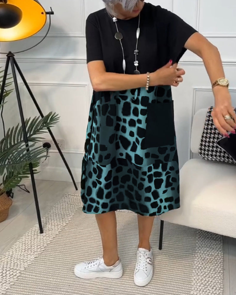 EP | Robe midi élégante à manches courtes avec imprimé léopard
