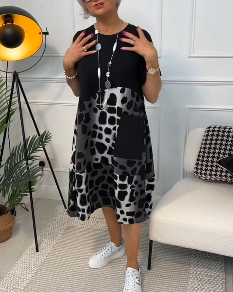 EP | Robe midi élégante à manches courtes avec imprimé léopard