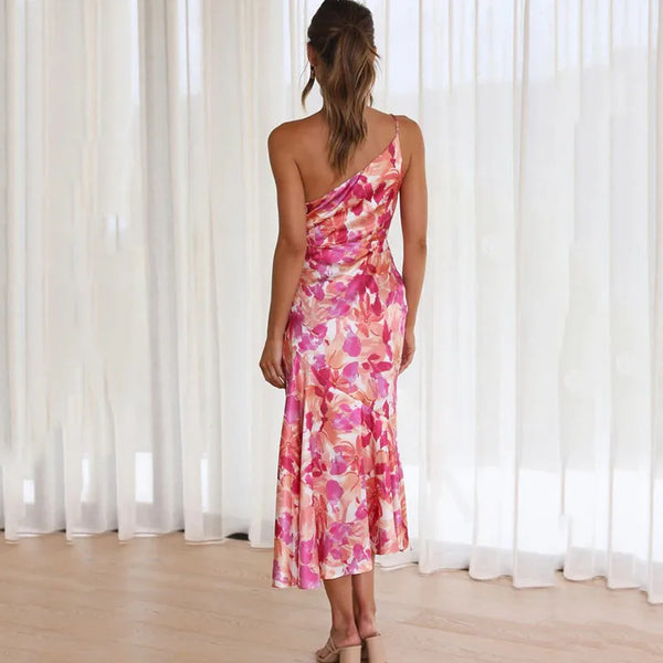 EP | Robe midi asymétrique avec motif floral et une épaule