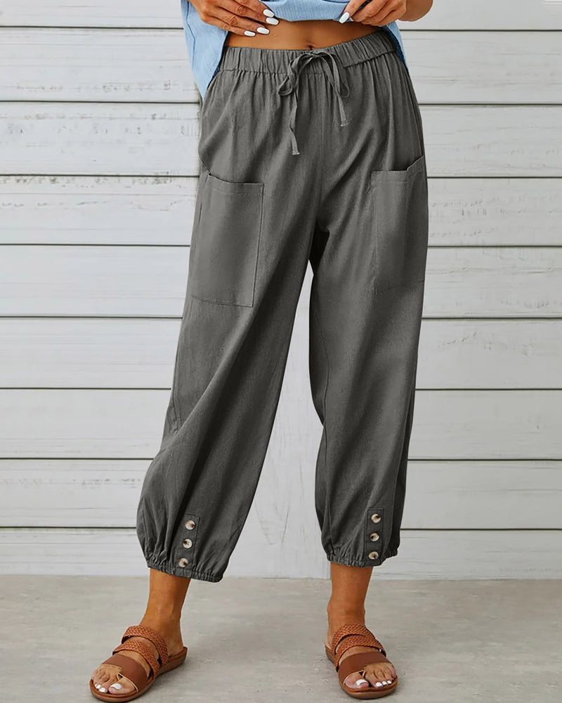 ND | Confortable pantalon cargo avec cordon de serrage et boutons