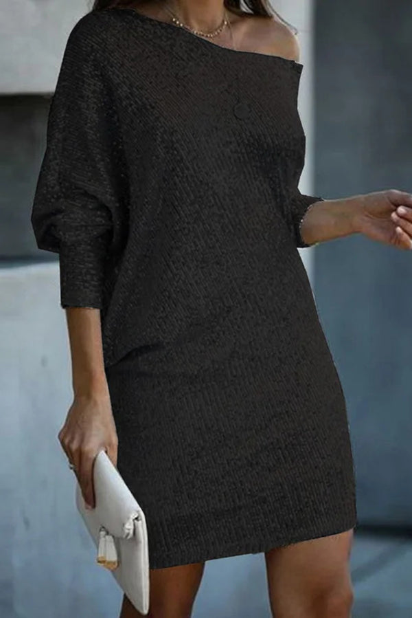 EP | Paillettes solides Off-shoulder Mini Robe en vrac