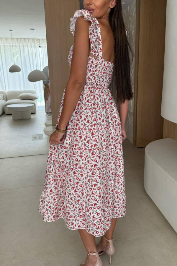 EP | Floral Print Encolure carrée Robe midi plissée au dos