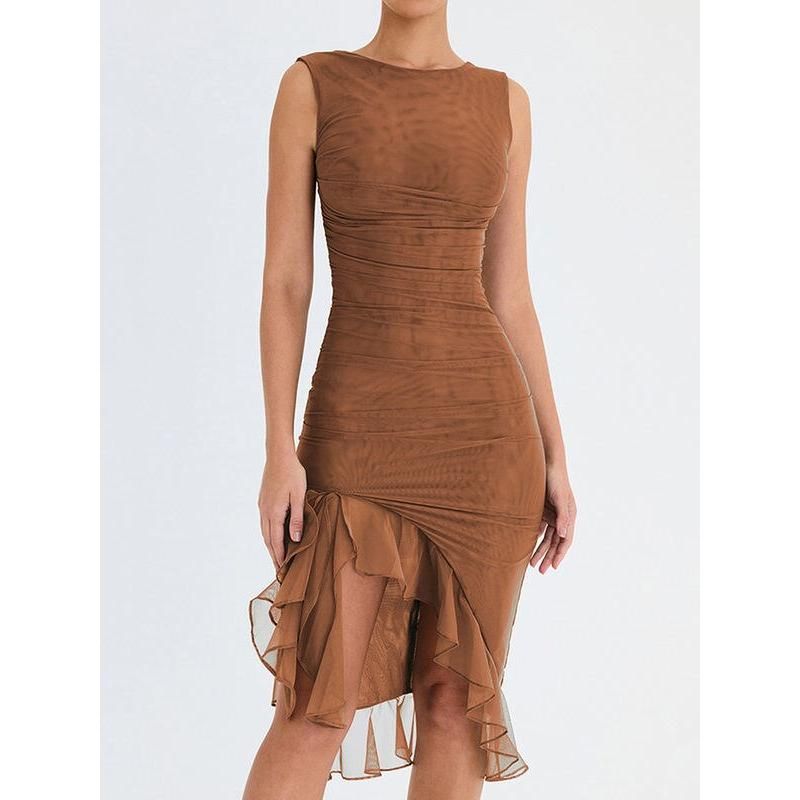 EP | Robe midi élégante à dos nu et à volants