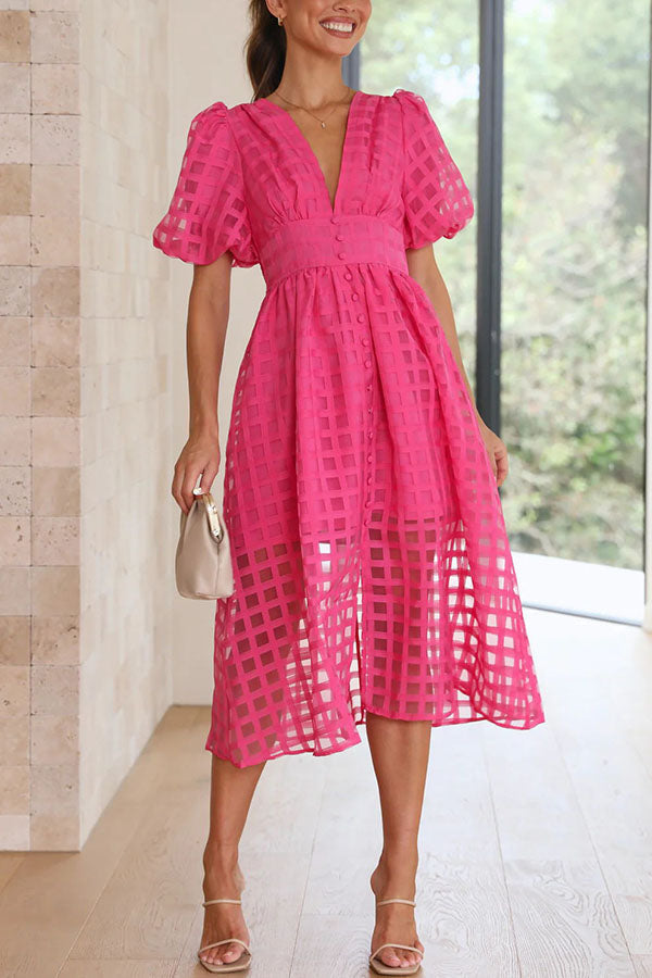 EP | Remarkable Beauty Carré Tissu à motifs Manches bouffantes Robe Midi de fête