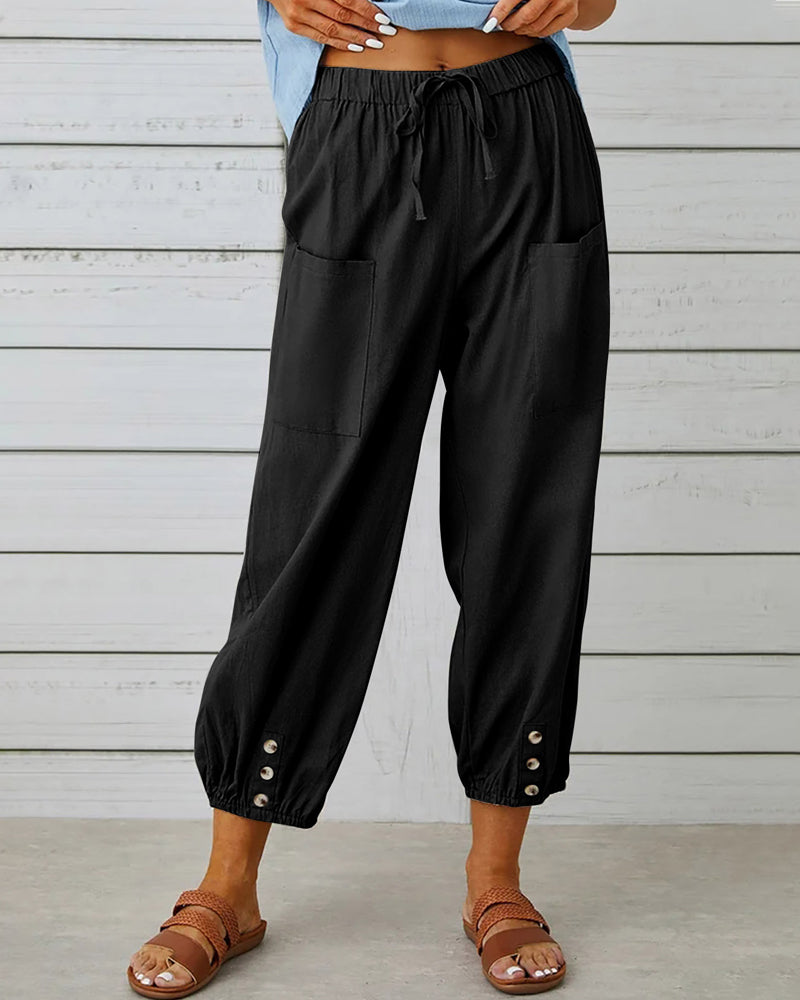 ND | Confortable pantalon cargo avec cordon de serrage et boutons