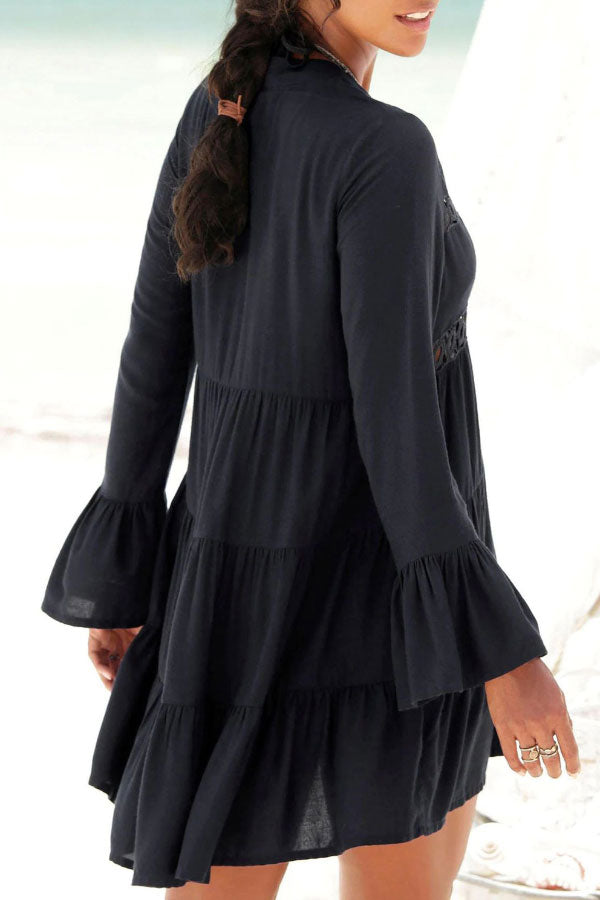 EP | Vacances Dentelle Décolleté Manches Cloches Mini-robe