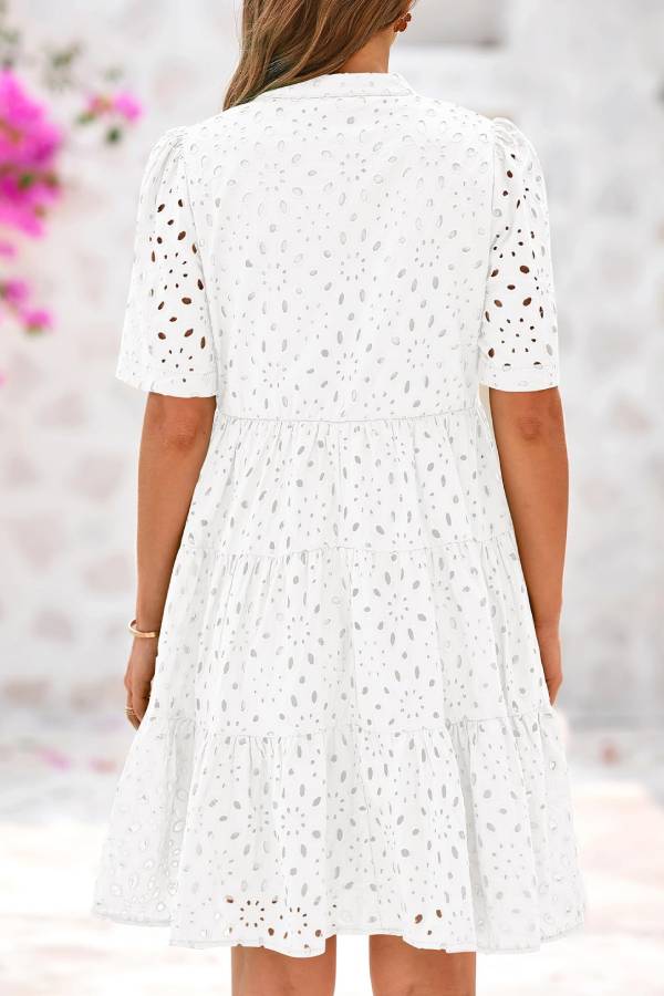 EP | Femmes col V manches courtes Hollow Out Mini robe de vacances
