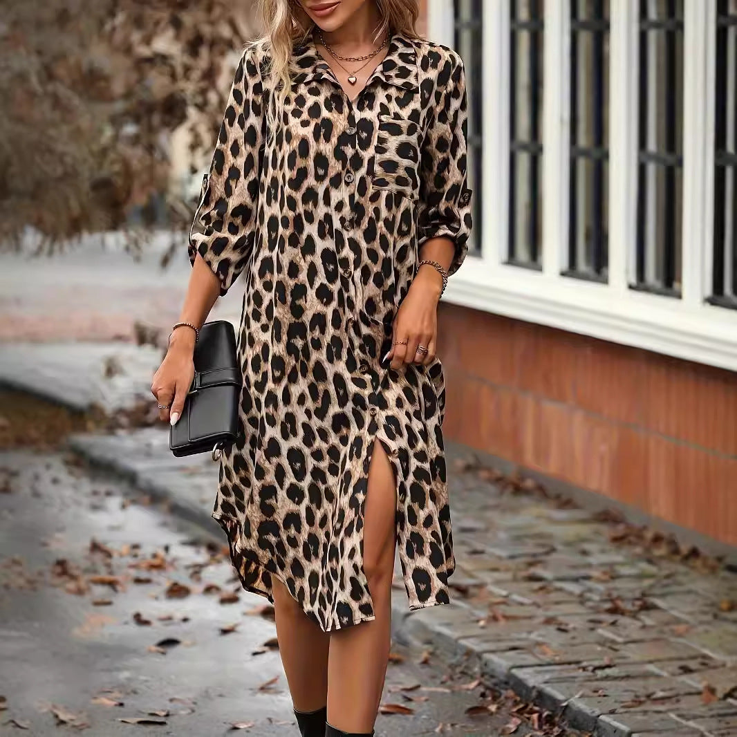 EP | Leopard Print Beach Cover-up V-cou Robe de bikini de vacances