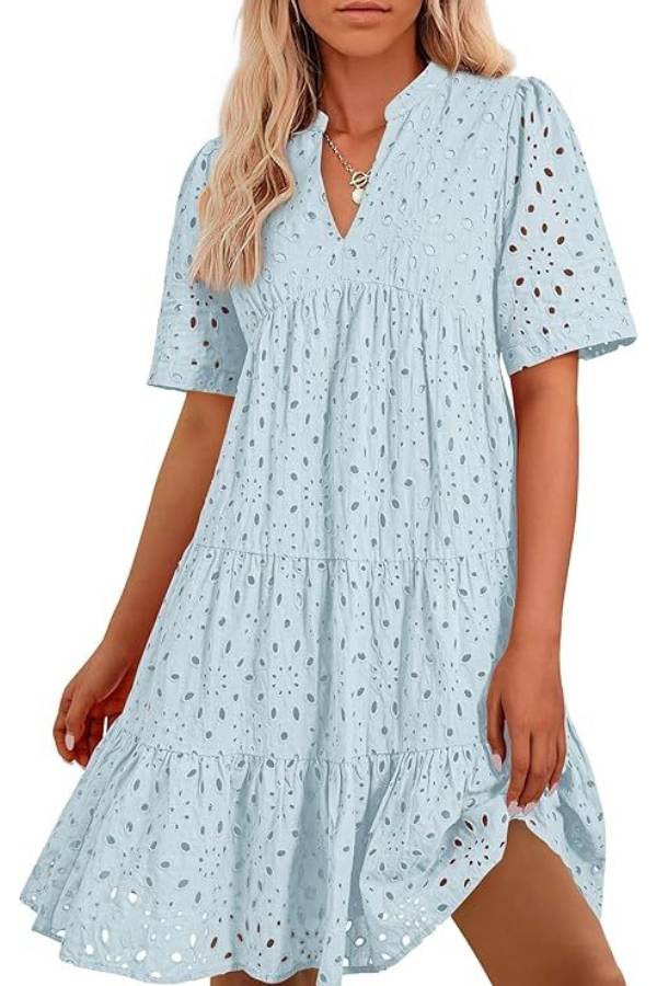 EP | Femmes col V manches courtes Hollow Out Mini robe de vacances
