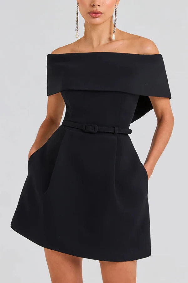 EP | Elégante Soirée Revers Bandeau Ceinture amovible Mini Robe Pochée